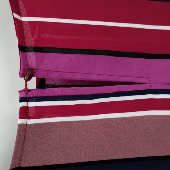 Worthington striped blouse size large maroon pink and tan w tie flutter sleeve - Picture 8 of 12